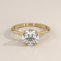Pavé Band Solitaire in 14k Yellow Gold with a round cut diamond